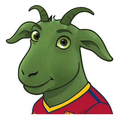 A goat wearing an fc Barcelona jersey sticker