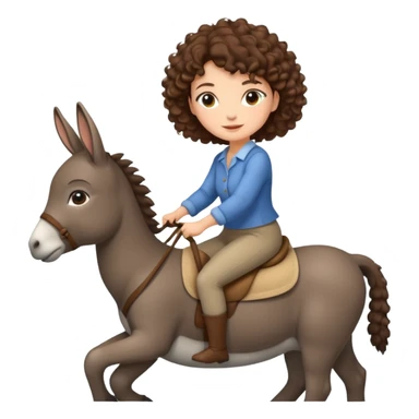 cute woman short tight curly brown hair riding an gentle donkey sticker