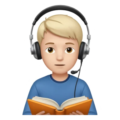a boy wearing headphone and read book sticker