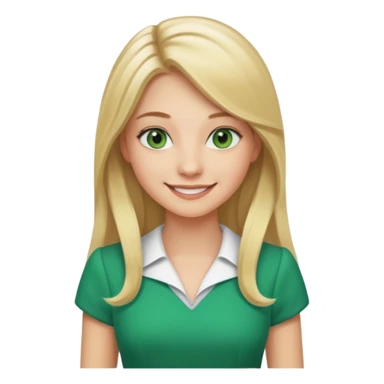 long blonde hair, real estate broker, 20 years old with a smile, green eyes, cute corporate dress sticker