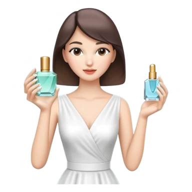 stylish woman spraying perfume, holding a perfume bottle, soft mist spray in the air, elegant pose, 3D cartoon, mobile game icon style, clean background, no text, no watermark

 sticker