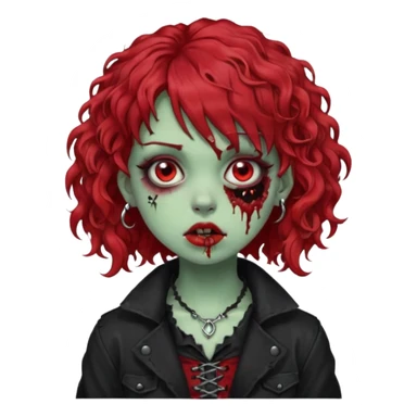 zombie girl red hair cacheado médio e franja, com piercing na boca(labret lateral), roupa gótica  sticker