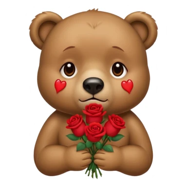 Cute bear with crying  eyes holding roses with this emoji expression  sticker