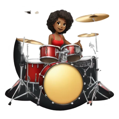 alistic full body caucasian curvy beauty short black skirt front view knickers long white socks sitting playing red drumkit sticker
