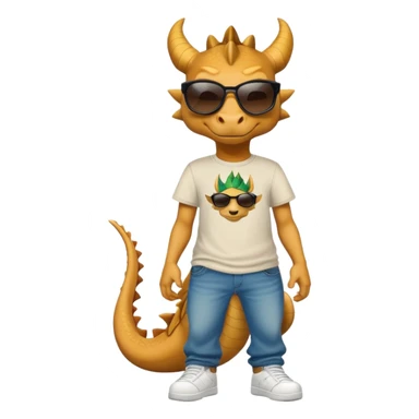friendly anthropomorphised dragon in a hip-hop t-shirt and jeans wearing dark sunglasses sticker