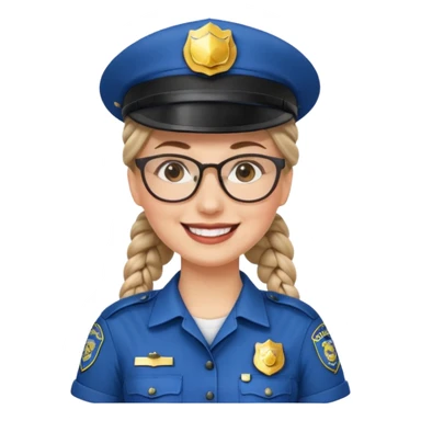 happy white woman police with braided hair wearing hat, glasses  sticker