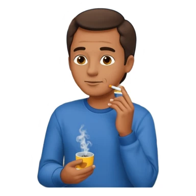 a man named Juani, dressed casually, smoking a cigarette on a house balcony, emoji style sticker