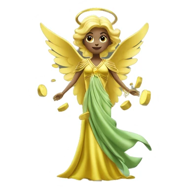 money angel lady in yellow whitish greenish long gown with huge golden wings abundance wealth prosperity sticker