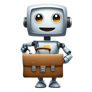 happy robot holds briefcase sticker