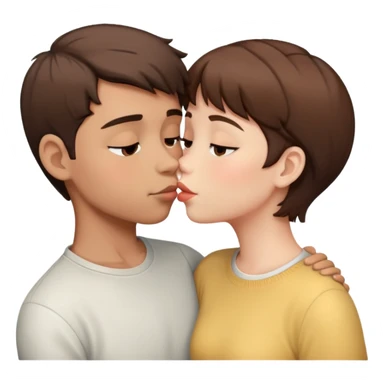 Couple boy and girl kiss . Girl with short hair , brown.  sticker