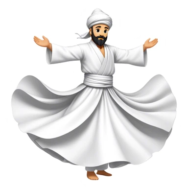 Cinematic Realistic Whirling Dervish Dance Emoji, depicted as a mesmerizing traditional Sufi dance scene with flowing robes and dynamic movement, rendered with vibrant textures and swirling mystical lighting that captures its spiritual energy. sticker
