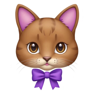 Brown kitty with a one purple bow on the side of her ear sticker