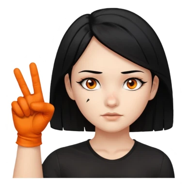 Girl with Black hair , scars on her nose to her left cheeks,orange eyes, withe shirt, pointing at you , with black gloves  sticker
