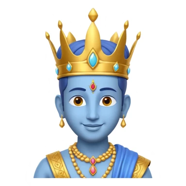 Hindu god Vishnu portrait, head and shoulders only, blue skin, golden crown, sacred jewelry, peaceful smile, divine aura, 3D cartoon, mobile game icon style, clean background, no text, no watermark
 sticker