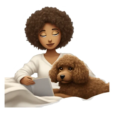 Curly haired girl studying aesthetic with her dog under fluffy blanket sticker