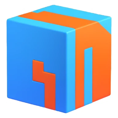 sleek blue 3D cube logo, simple design sticker