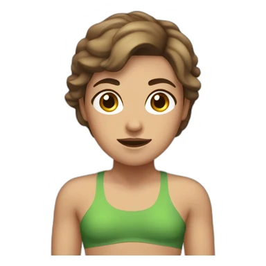 woman with muscles,short hair,tired eyes,brown hair, tight swimming trunks sticker