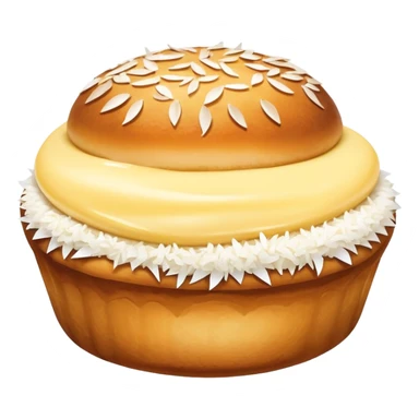 scandinavian skolebolle bun with vanilla custard in the middle and coconut flakes om the side sticker