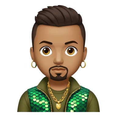 Sean Paul with dark brown hair, olive sequin outfit sticker