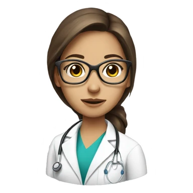 doctor girl with glasses, long brown hair in a medical mask sticker