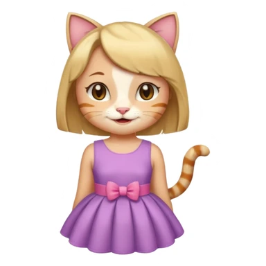happy girl cat with a bob haircut wearing a birthday dress sticker