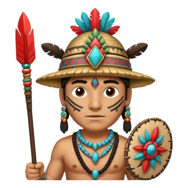 Hombre con un cuerpo de azteca con gorro azteca y lanza y collares  sticker