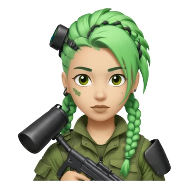 paintball player with geared face braided green hair sticker