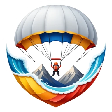 A bold emblem featuring a combination of symbols representing various extreme sports, like a mountain peak, a parachute, and a wave. The design is dynamic and sharp, capturing the thrill and adventure of extreme sports, with a strong, energetic vibe. sticker