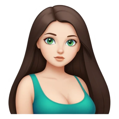 Curvy but beautiful brunette girl, blue/green eyes, pin straight super long hair, modern style sticker
