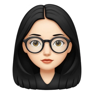 white girl with long black hair and oval glasses sticker