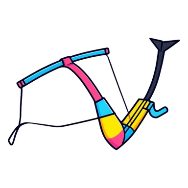 A colorful Y-shaped slingshot with elastic band sticker