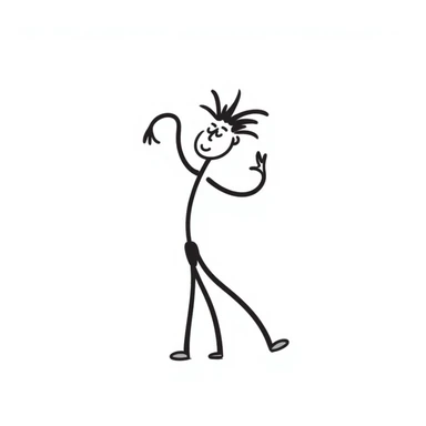 stick figure doing the Griddy dance, exaggerated movement, playful, minimal background, black doodle style sticker