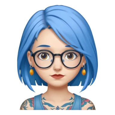 Tattooed & Blue Haired with glasse long hair gray girl sticker