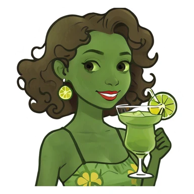 Girl with curly brown hair smelling margaritas sticker
