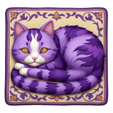 Un gato morado que este durmiendo en un alfombra sticker