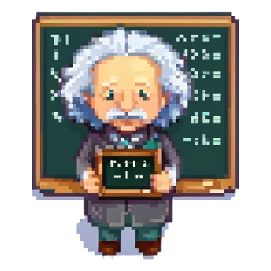 pixel art of Einstein with chalkboard and equations sticker