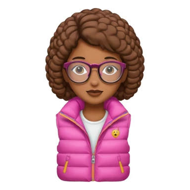 brown skin woman with glasses pink puffer vest sticker