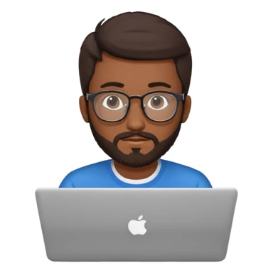 23 year old Azerbaijani man with very dark brown hair and beard with glasses and laptop sticker