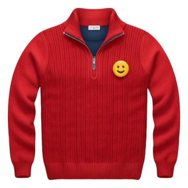 red knitted quarter zip with the knitting visible sticker