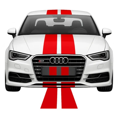 Add bold racing stripes to the white Audi S3 8V. Keep the background transparent. Maintain the car's original style and details. sticker