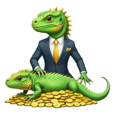 capitalist iguana in suit lying on coins sticker