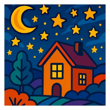 starry night vibrant cartoon style sticker