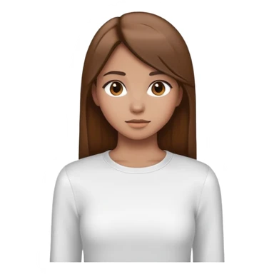 Make a girl with brown straight hair with a white long sleeve top on sticker