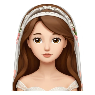 Blonde skin bride with a long veil with brown hair with a chin on her face sticker