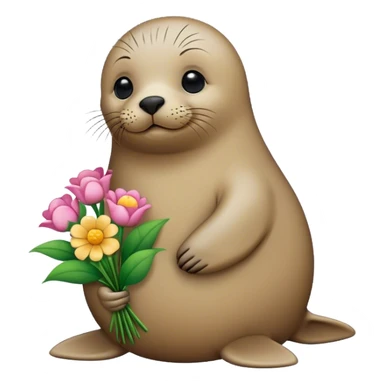 seal holding flowers sticker