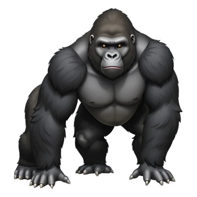 cinematic-gorilla-realistic-full-body-standing on all fours-emoji,-broad-and-powerful-frame-poised-with-confidence,-massive-arms-hanging-slightly-forward,-head-tilted-thoughtfully,-thick-black-fur,-deep-dark-eyes-full-of-intelligence,-simplified-yet-realistic sticker