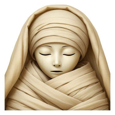 A snug, cozily wrapped mummy, fully encased in soft, slightly loose bandages, even its face gently hidden behind folds with only a tiny glimpse of sleepy eyes, nestled in warm, faded tones with gentle golden accents, simplified yet irresistibly charming, highly detailed with a soft glowing outline capturing the peaceful aura of an ancient being drifting into rest! sticker