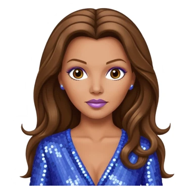 Vanessa Williams with long brown hair, periwinkle sequin outfit sticker