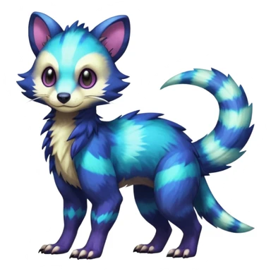 Colorful translucent luminescent glowing Trico-Sergal-Furret-Ferret-Wolverine-Vernid-furry-fursona-fusion-Fakemon-animal-hybrid-creature, full body sticker