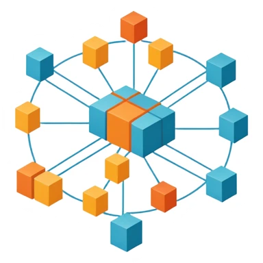 network in a circle form with boxes at intersection points sticker